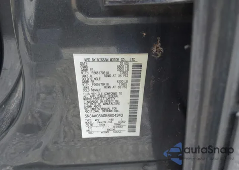 2005 Infiniti Qx56 z USA, uszkodzony, nr VIN 5N3AA08A05N804343